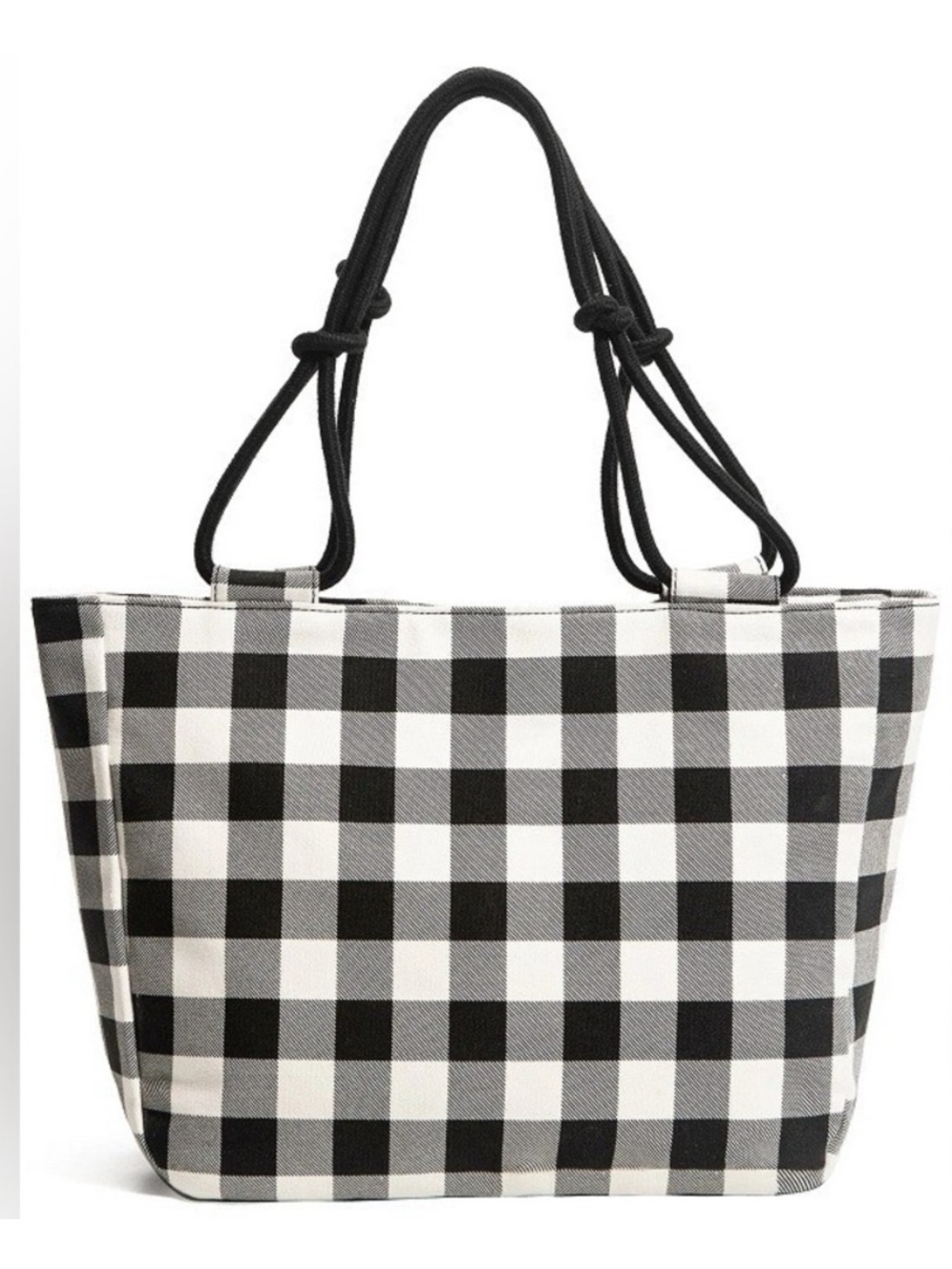 Farmhouse is my Style Black & White Buffalo Plaid Tote with Knotted Rope Straps